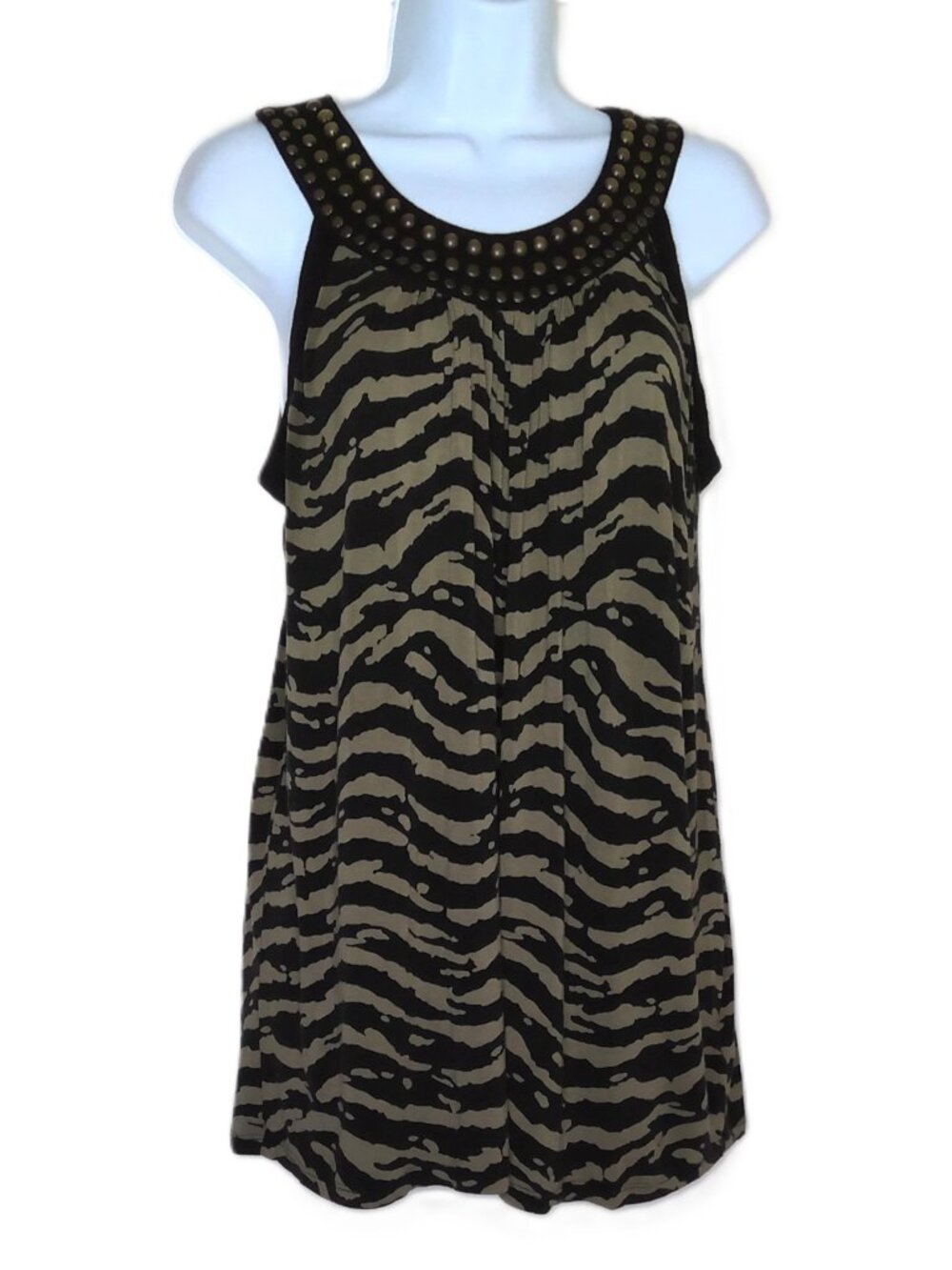 Michael Kors Sleeveless Top Zebra Animal Print Metallic Embellished Scoop XS/XP